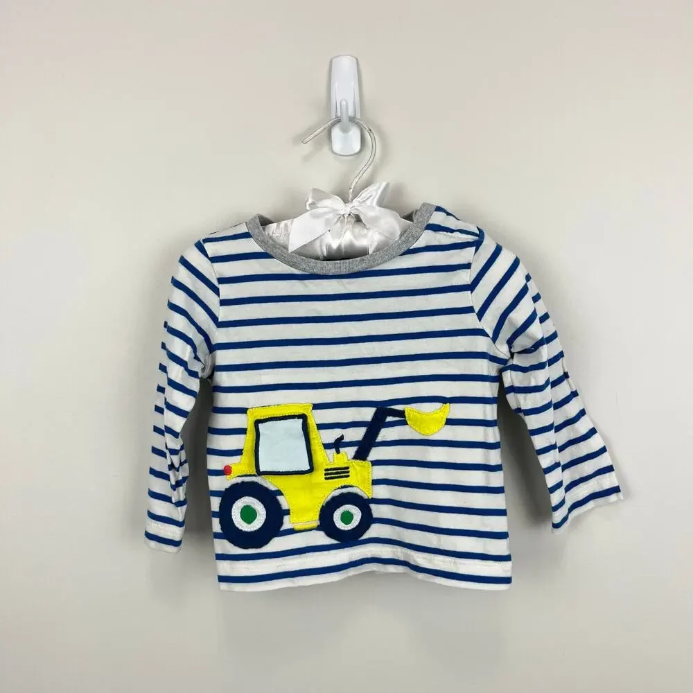 Mini Boden Striped Tractor Life the Flap T-Shirt 3-6 Months